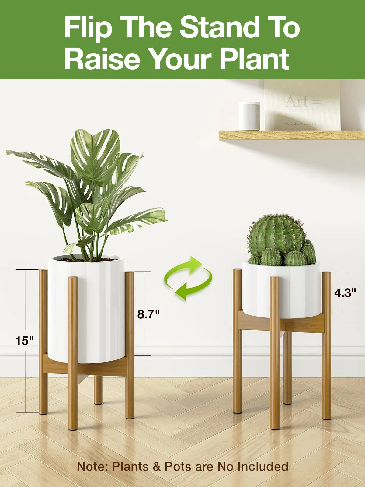 Adjustable Bamboo Plant Stand Single Floor Plant Stand Indoor Plant Stand