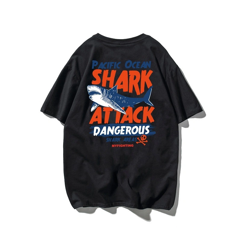 Cartoon Shark Fashion Short Sleeve Loose Hip Hop T-Shirt for Men