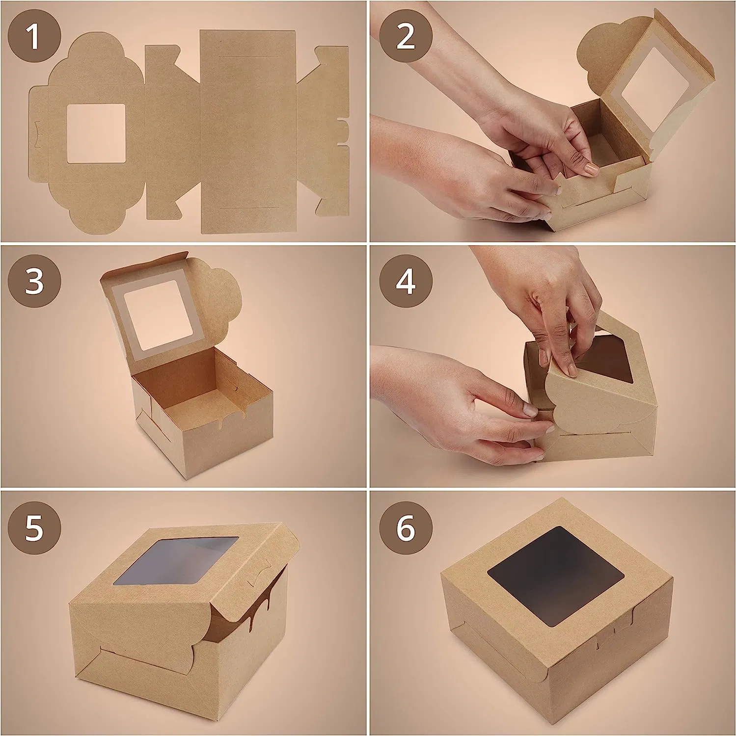 Brown Paper Kraft Single Bakery Pastry Boxes with Windows