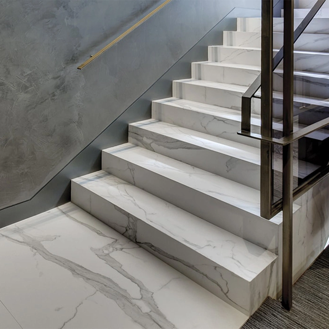 Luxury Italian Custom Sintered Slab White Marble and Marble Staircase Stone Stair Parts