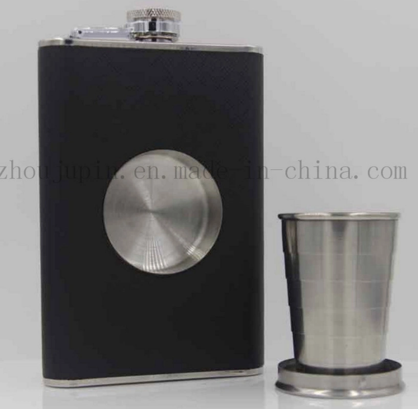 OEM Whisky Stainless Steel Shot Hip Flask with Folding Cup