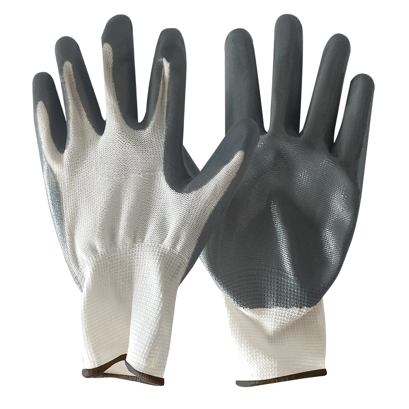 Hot Sales Nitrile Coated Coated Nylon Polyester Plam Working Gloves Safety Products