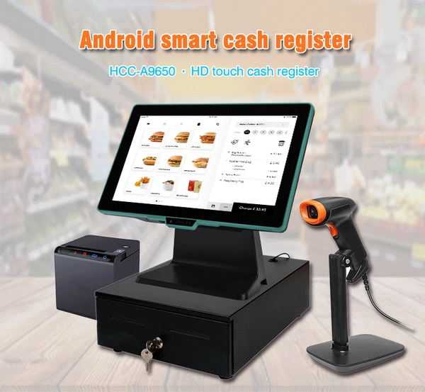 Caisse enregistreuse électronique de 14 pouces pour terminal de point de vente de bureau avec Android7.1 WiFi pour les restaurants d'affaires (HCC-A9650)