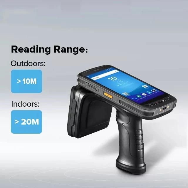 15 Meters Android 8.1 Impinj R2000 Long Range PDA UHF RFID Handheld Reader for Warehouse Inventory Handhelds with WiFi NFC Barcode GPS Camera UHF IP67