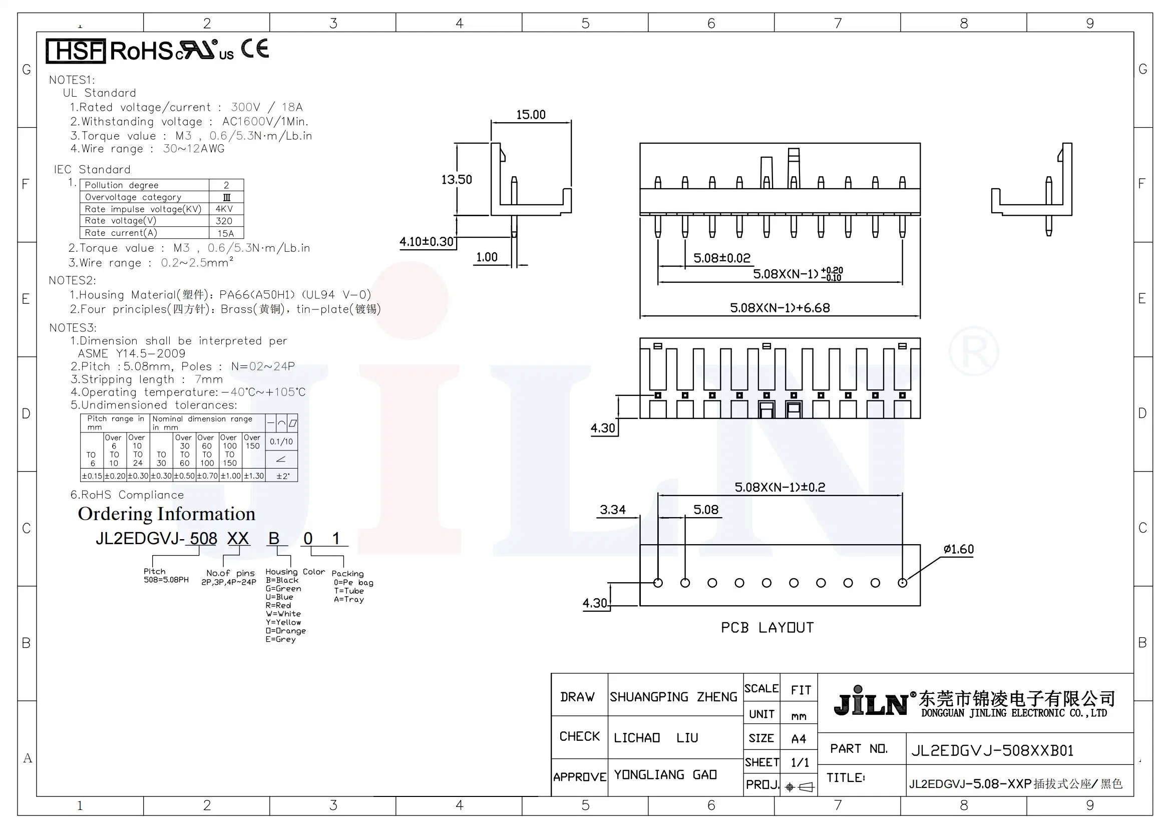 Fabricante China personalizados Jl2edgvj-5.08 Conector del bloque de terminales enchufables