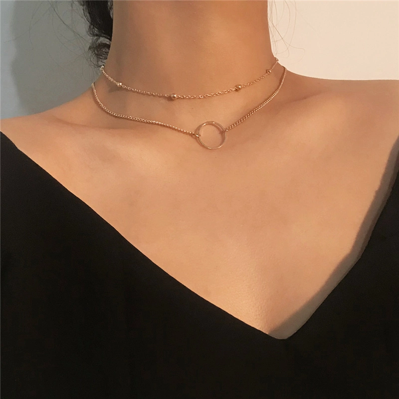 La marea de oro americano y europeo cobre multicapa Cordón Colgante Del Círculo de la cadena de fino Collar de joyas de moda para mujer