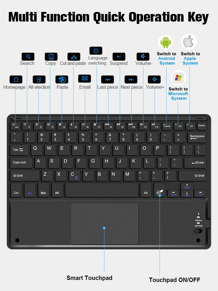 Kabellose Bluetooth-Tastatur für Tablet PC Telefon/Computer/Laptop mit Touchpad