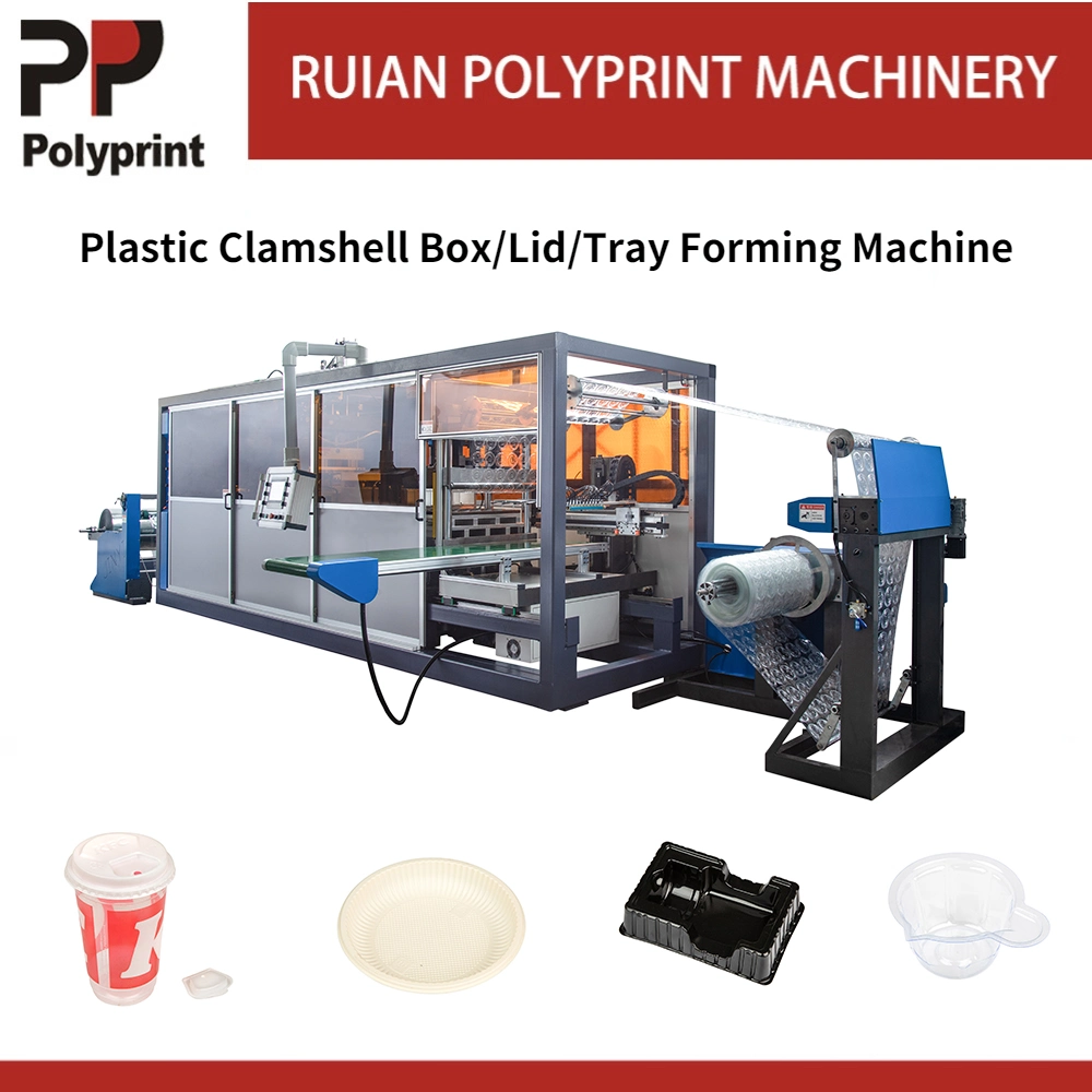 Automatic High Speed Plastic Paper Cup Lid Cover Flat Tray Fruits Clamshell Packing Box Vacuum Thermoforming Making Forming Machine