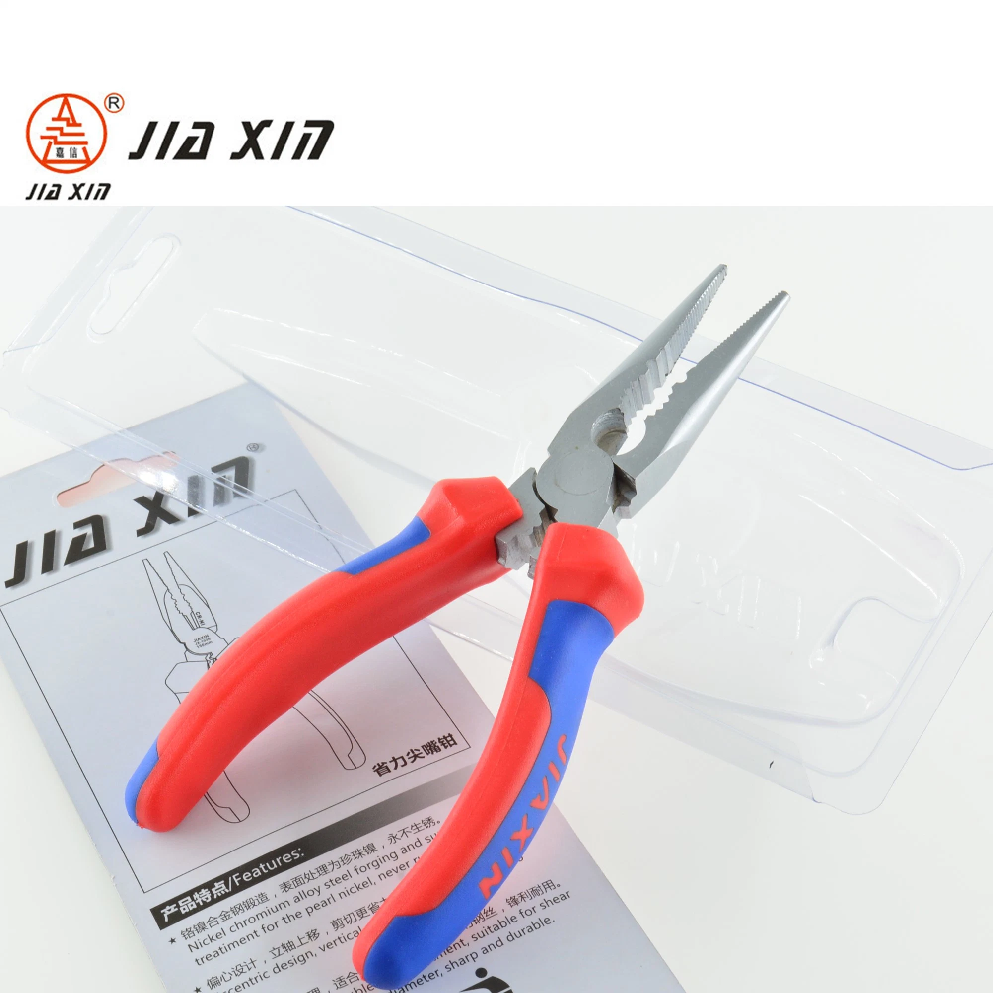 Professional Nickel-Plated Long Nose Pliers with Bi-Color Dipped Handles