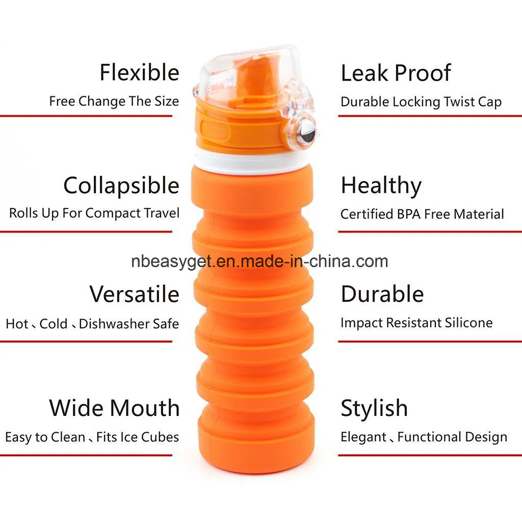 Collapsible Silicone Water Bottle Medical Grad, BPA Free Silicone Folding Reusable Portable Drinking Bottles for Traveler Walking Camping Hiking Esg10240