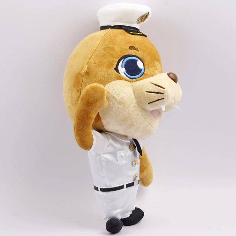 Custom Mascot Toy Wearing Navy Uniform 20cm Seal Plush Stuffed Animal OEM