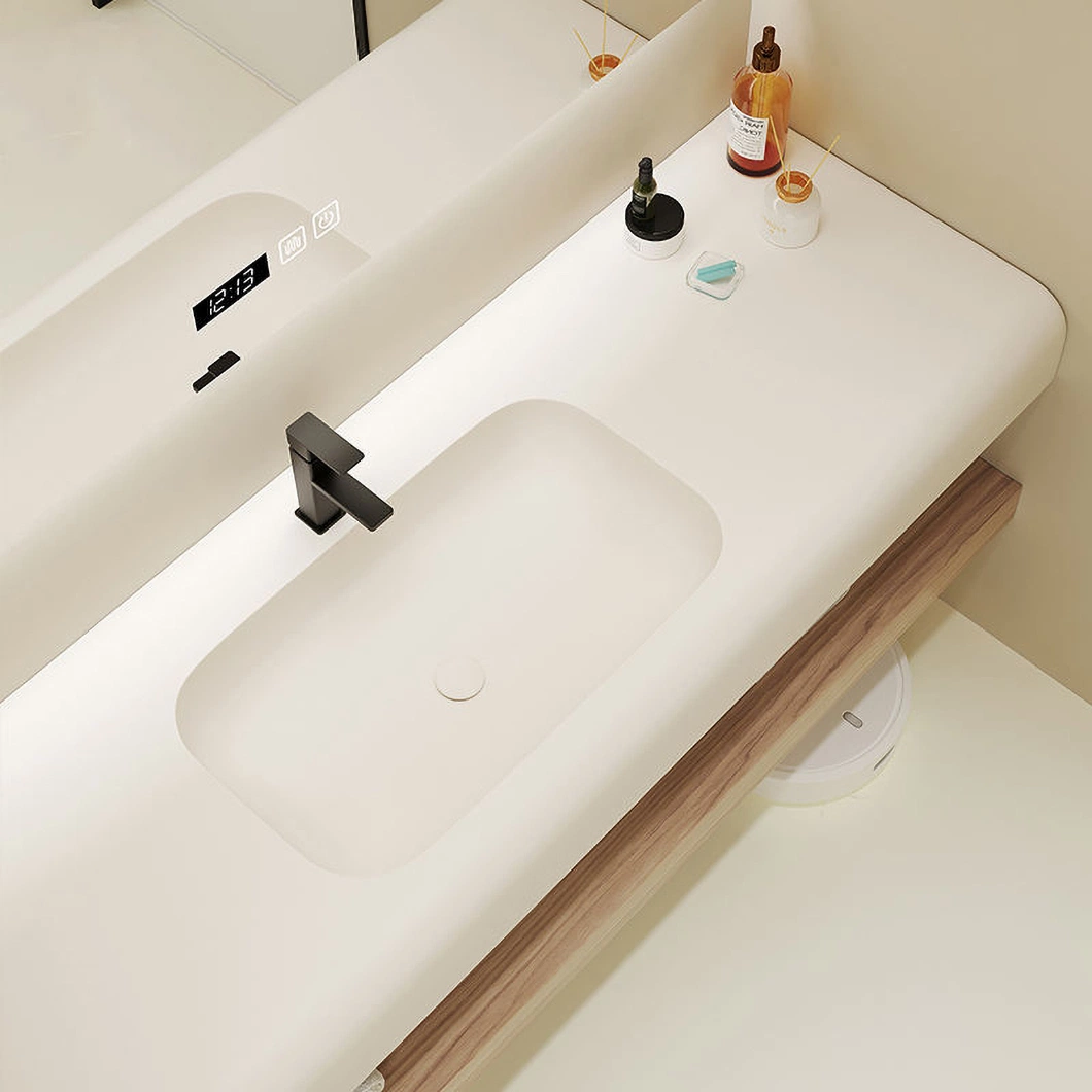 Lavabo de mármol cuarto de baño modernos de madera de la vanidad de lujo Muebles de baño Cuarto de baño con armario de espejo