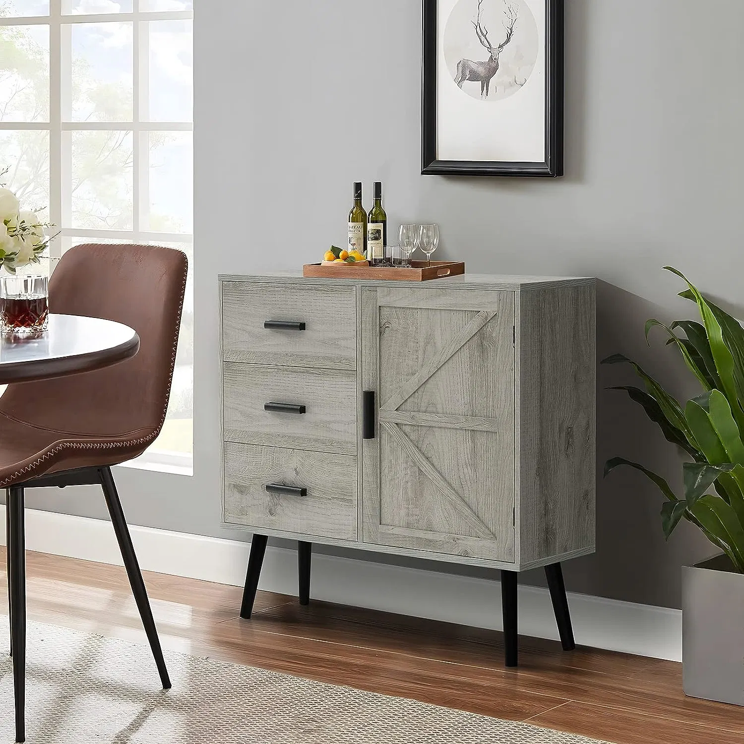 Modern 2 Door Storage Cabinet Black Wood Sideboard Furniture