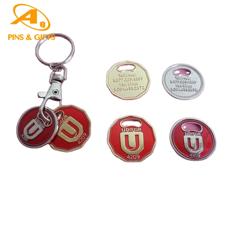 Made in China Custom Caddy Metal Token Gold Enamel Trolley Logo Silver Plating Animal Bull Spain Souvenir Keychain for Gift Coin Keyring