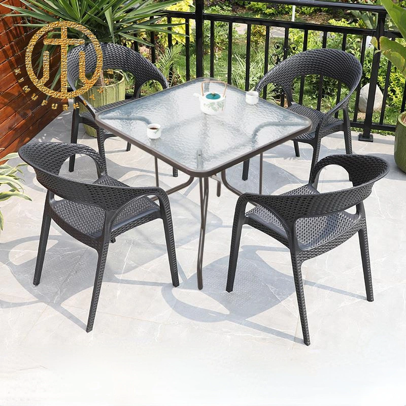 Outdoor Imitation Rattan Table and Chair Set Courtyard Garden Iron Furniture
