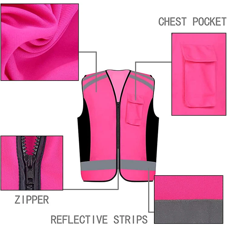 Inspector Construction Traffic Warden Pink Safety Reflective Strips Vest for Adult