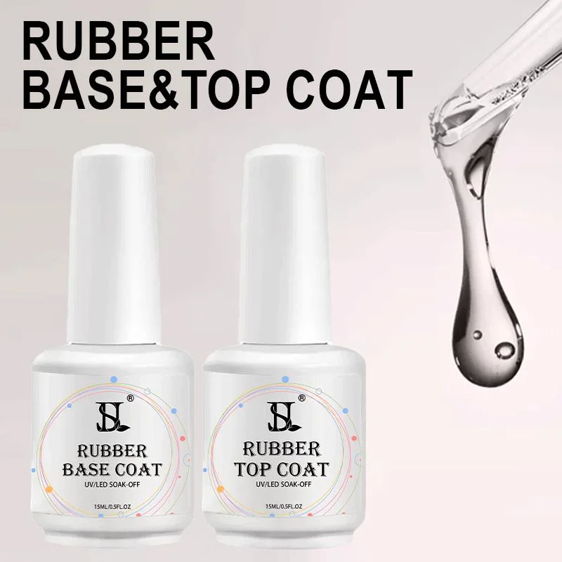 HS 15ml Rubber Top Coat and Base Coat OEM Easy Apply Transparent Rubber Base Coat Gel Varnish for Nail Art Salon