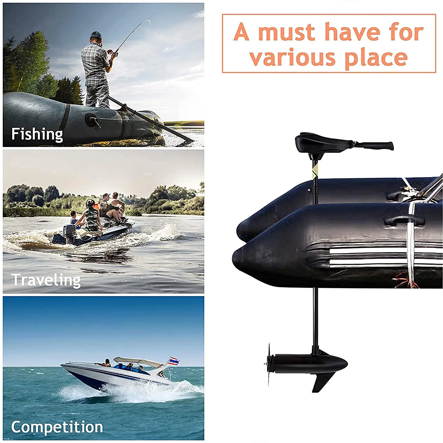 Moteur électrique de traîne pour bateau, 8 vitesses, eau salée Transom électrique bateau de pêche à moteur kayak extérieur (OMS-60L)