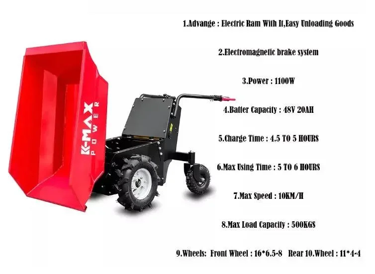 K-Maxpower Efficient Loading Capacity 500kg Energy Saving Electric 48V 20ah Mini Crawler Truck Dumper Mini Skid Steer Loader