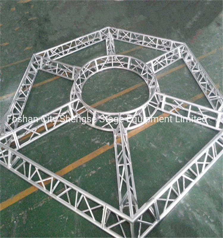 OEM/ODM Assemble Stage Trade Show Booth Building Golden Color Arc Bolt Aluminum Triangle Truss with Flat Adapter for Public Address Display