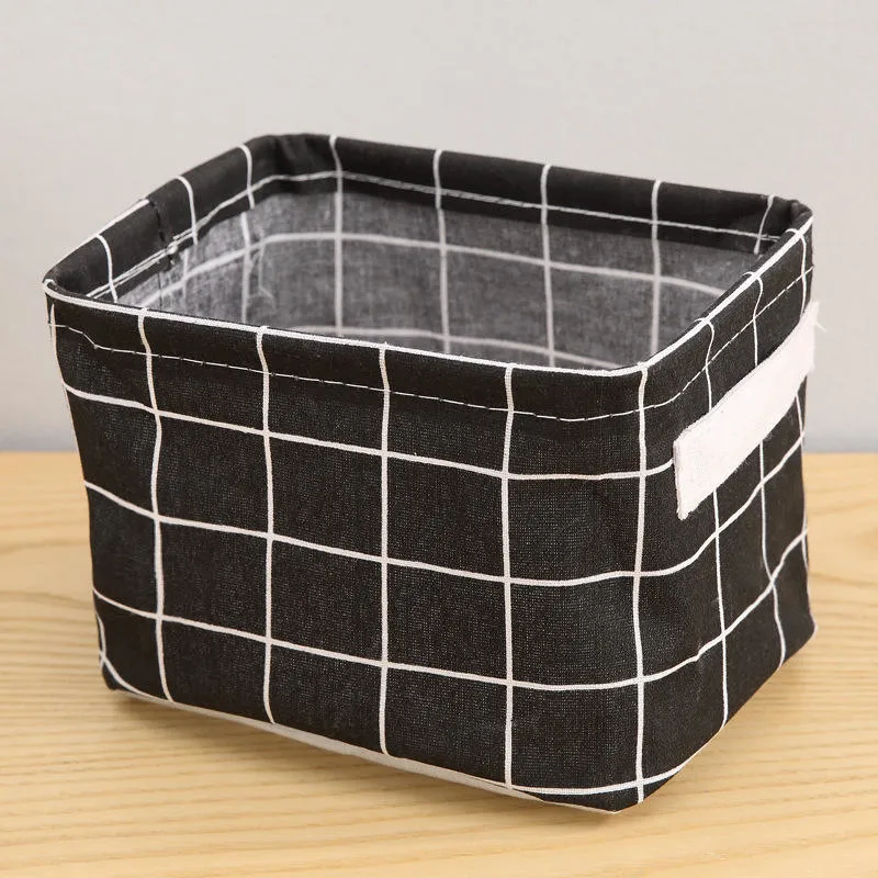 Boîtes de rangement en tissu sans couvercle pour jouets de cuisine à domicile, aliments, fruits, étuis, organisateur de fournitures de bureau sur le bureau.