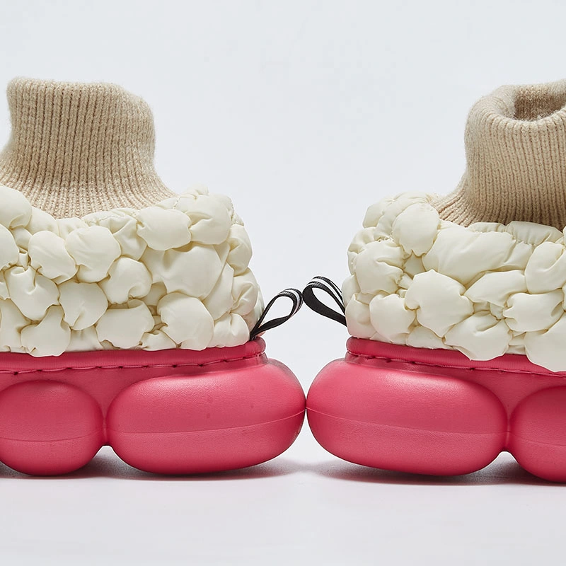 Winter Warm Popcorn Elastic Slippers Cotton Walking Ankle Bubble Outdoor Women Shoes