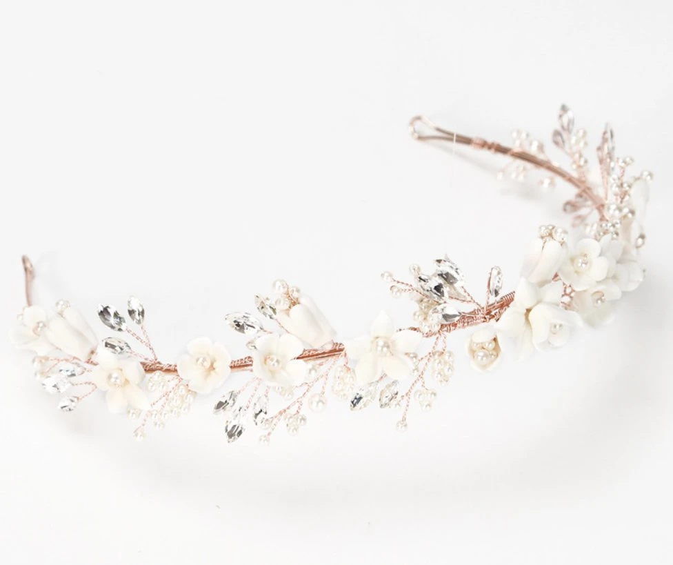 Bridal Wedding Clay Headband Tiara. Bridal Jewelry. Bridal Wedding Crystal Pearl Hair Accessories. Bridal Headpiece