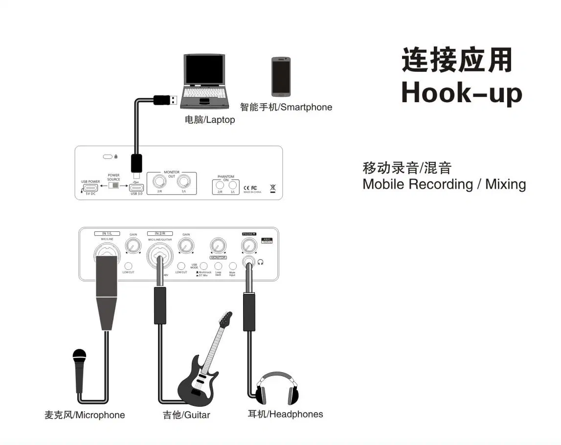 Hot-Sale m2. M4 Soundkarte Audio Interface 192kHz 24bit Professional Recording Support ASIO