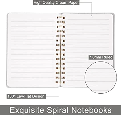 Spiral 6.10" X 8.19" College Ruled Journal Notebook with Inner Pockets and 160 Pages, PU Leather Cover Business Journal Twin-Wire Binding