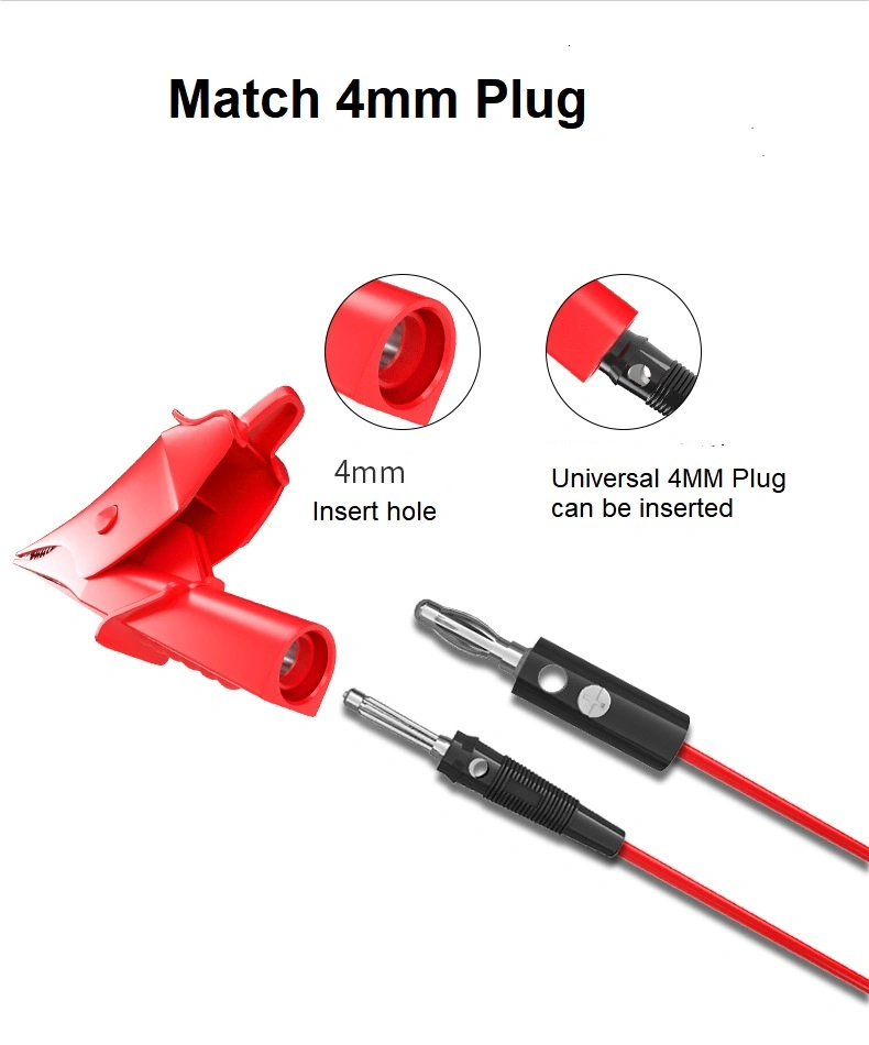 Pinzas de prueba de seguridad grandes de cocodrilo 4mm conector tipo banana de alto aislamiento Resistencia a tensión Fuente de alimentación eléctrica 30A Comprobación de pinza de cobre eléctrica