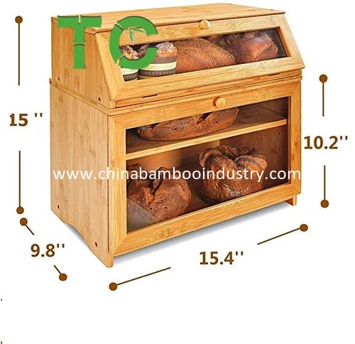 Comercio al por mayor de 3 capas Caja de pan para la encimera de cocina - Breadbox de bambú con estante ajustable pan titular Anaquel compartimento 3 caja de pan