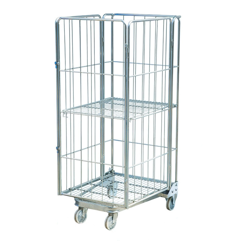 Foldable Collapsible Stackable Warehouse Storage Steel Metal Wire Mesh Roll Cage Container