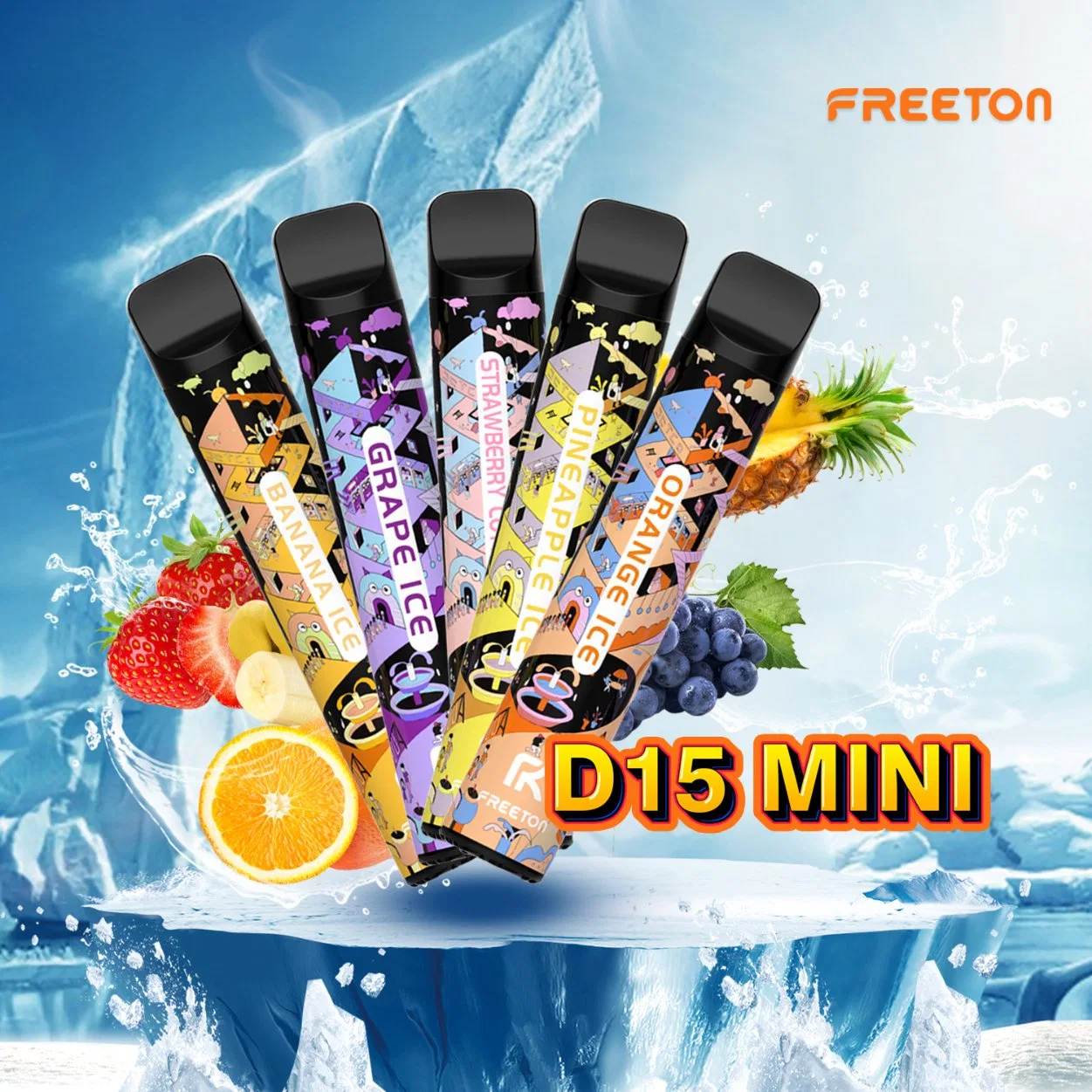 Freeton D15 Mini 600 Puffs Einweg-Dampf in Bulk Hot Verkauf Bunte Vape Pen Maschine Früchte Geschmack