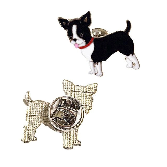 Werbeartikel Dog Shape Messing Lapel Pin mit Diamant rechteckige Form Namensschilder Sicherheitsnadel-Rückseite