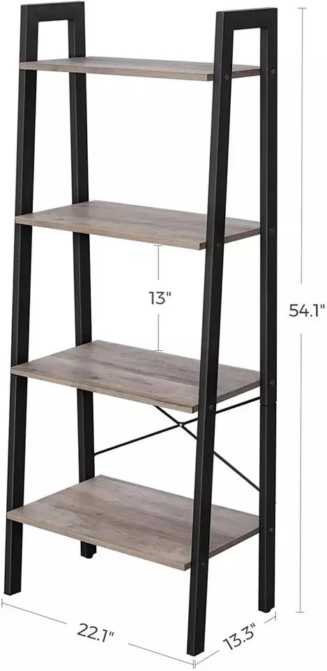 4-Tier Bookshelf Storage Rack Shelves for Bedroom or Bathroom Industrial Accent Furniture