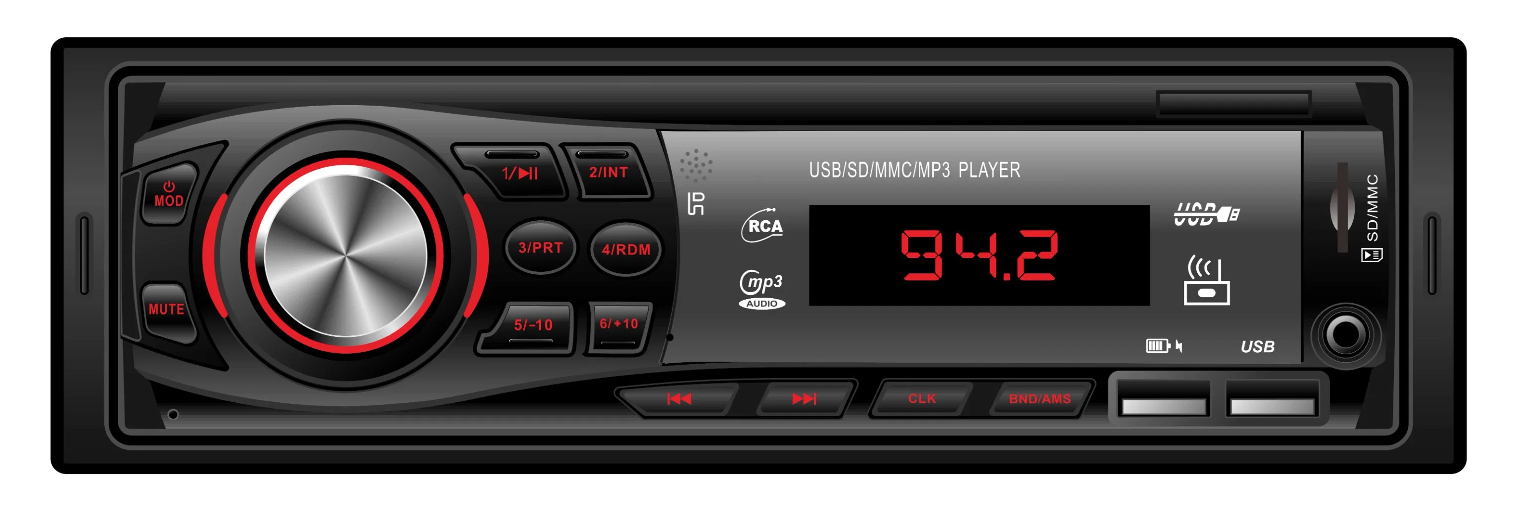 Coche de la unidad de cabeza de un solo DIN Multimedia reproductor de audio MP3.