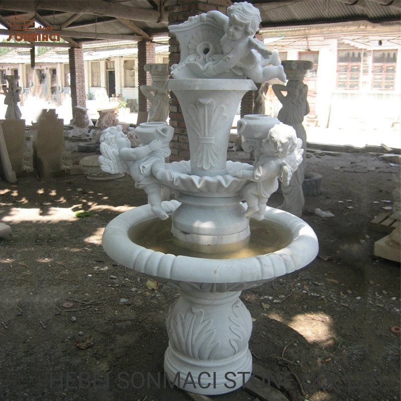 Chidren Statuen Gelber Stein Garten Wasserbrunnen