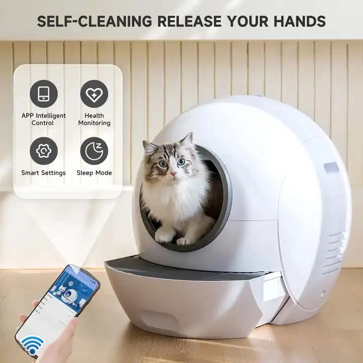 La protección de seguridad de la pala Auto Ajuste inteligente de la caja de la bandeja de arena de gato gato Limpieza automática wc Smart Remote Control de WiFi de la Salud la esterilización de gatos de verificación