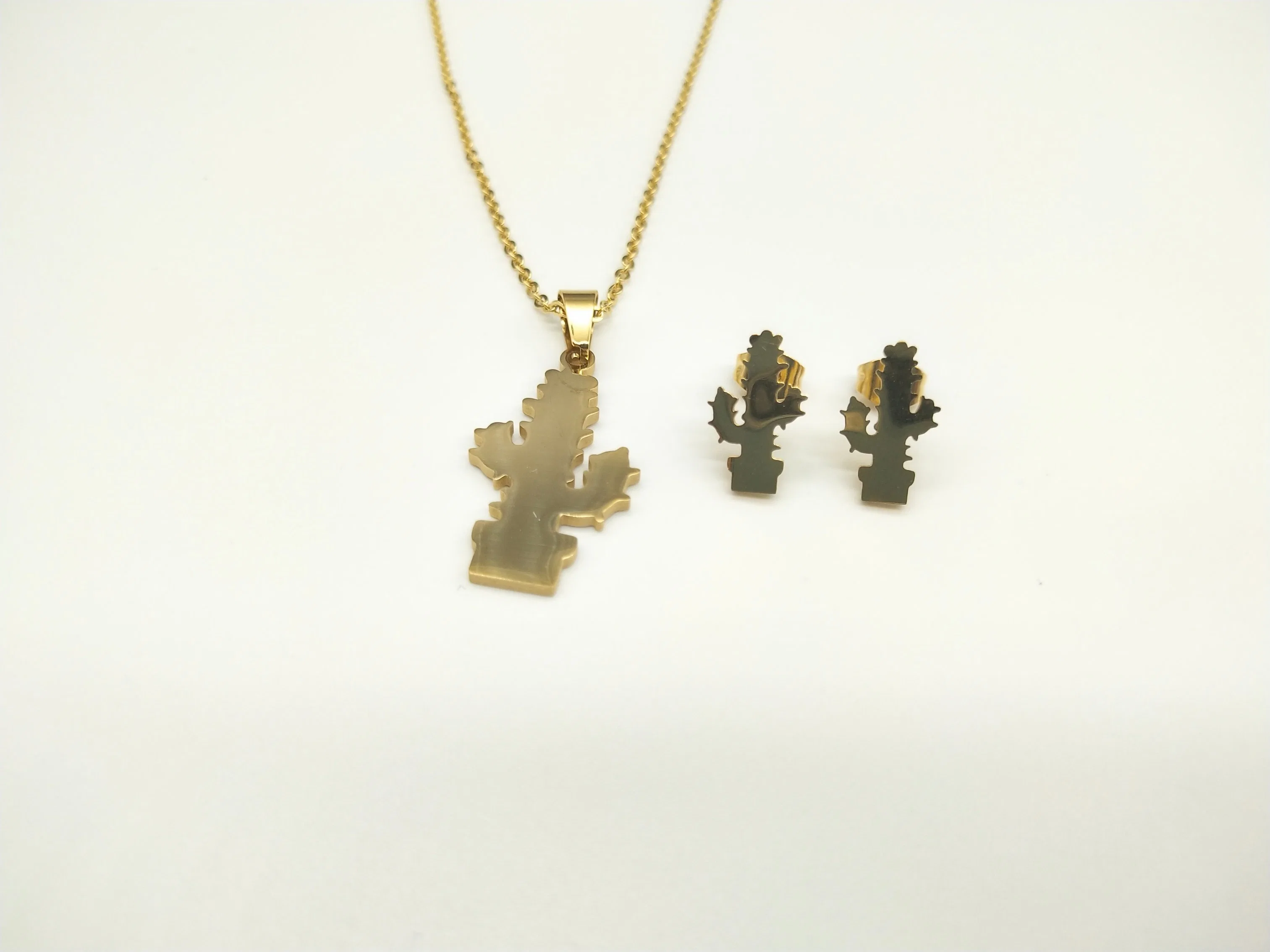 Acessórios de Moda de Ouro de Aço Inoxidável Cactus pendente de forma colar e brincos jóias para meninas