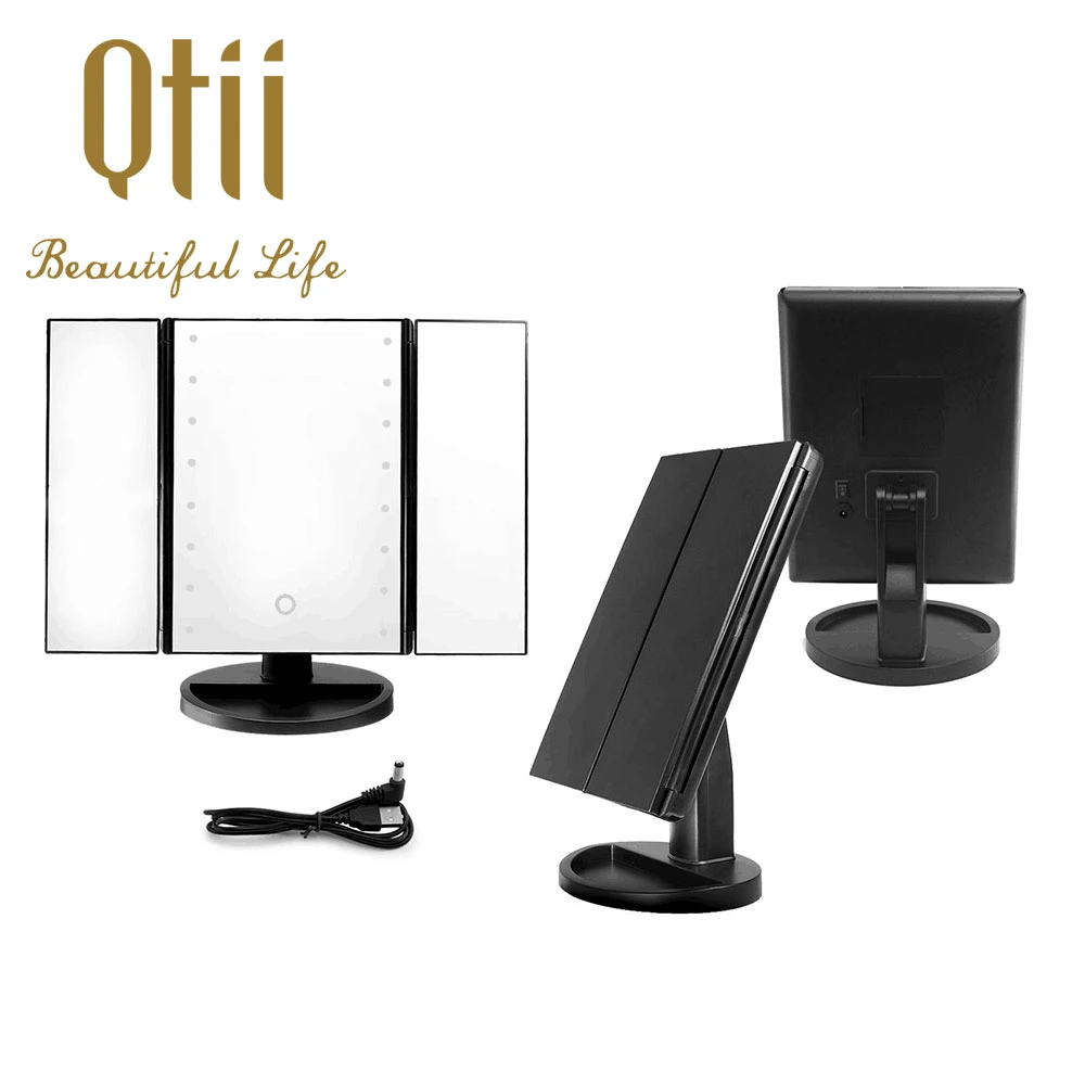 16 LED Lights with Touch Sensor 3 Folds Makeup Mirror With180 Adjustable Rotation, Dual Power Supply