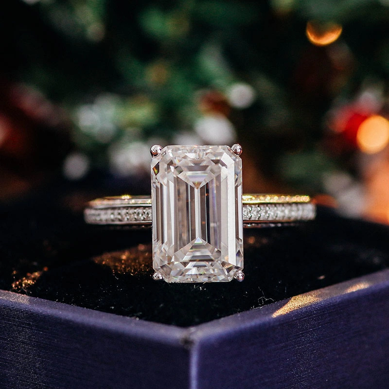 8,5 Carat Emerald Cut Moissanite anillo VVS claridad Gemas sueltas 14K anillo de Oro Blanco para hombres