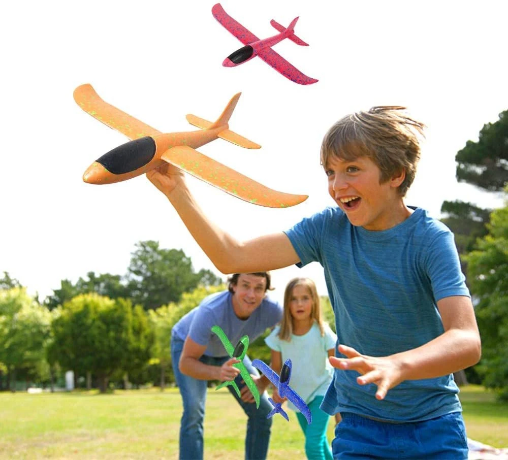 Avión de espuma grande para lanzar con luz LED, modo de vuelo de planeador, juguete volador para niños, juguetes deportivos al aire libre