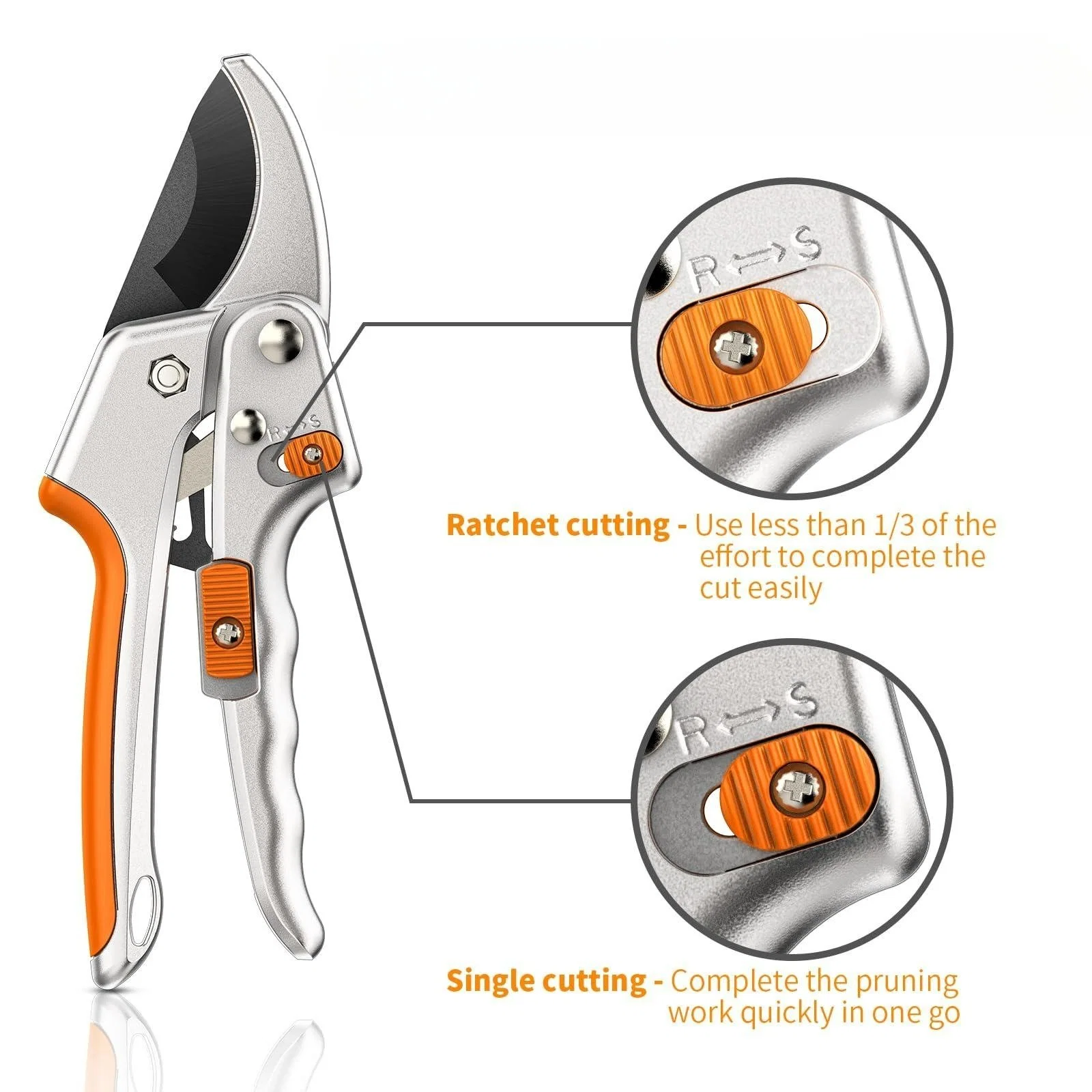 Saída de fábrica Ratchet Anvil Garden Shears Professional Pruners Aço inoxidável Ferramenta de jardinagem