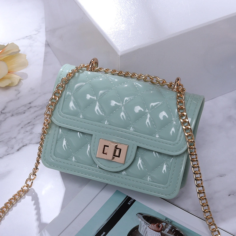 Sh1638 Cute Solid Color Women Square Chain Purse New Handbags Ladies PVC Clear Jelly Transparent Shoulder Bags