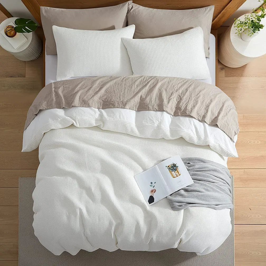 100% Cotton Waffle Weave Duvet Cover Set, Set of 3 Pieces