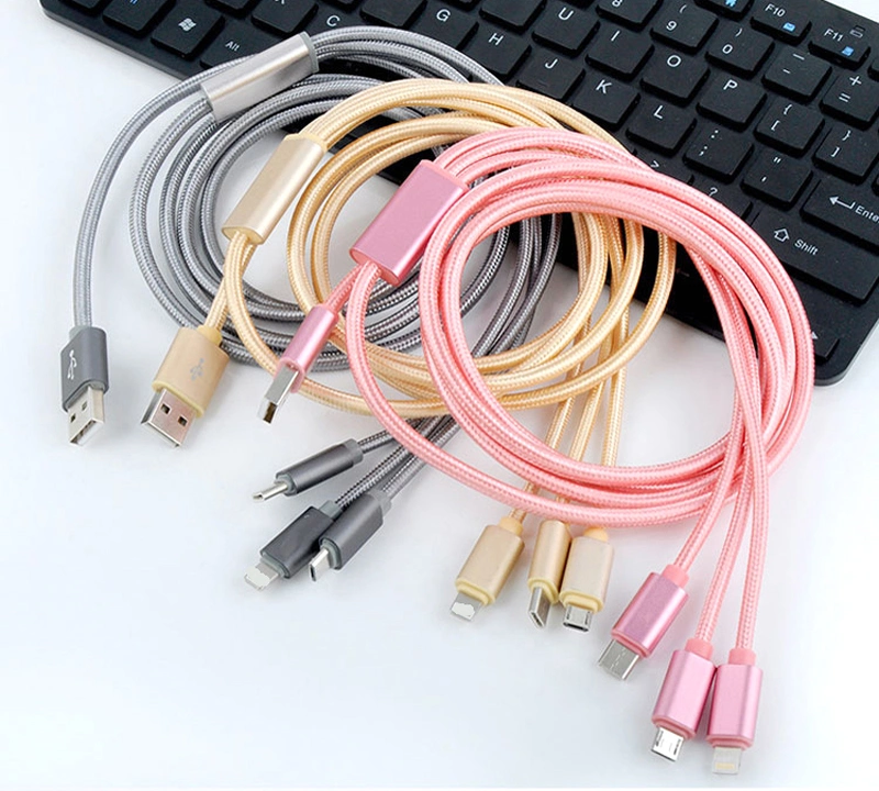 Type C Nylon Braided Aluminium Alloy 3 in 1 4 in 1 USB Cable Multi 3 in 1 Cable Charger