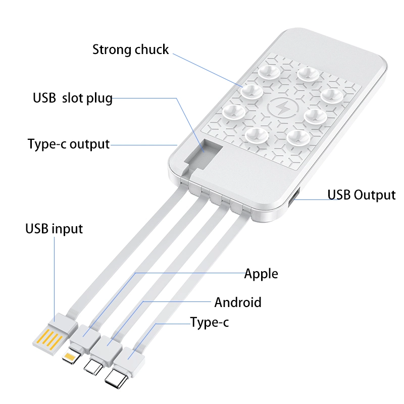 2022 Power Bank Built in 4 Cables Charger with Silicone Sucker 10000mAh for Smartphone Portable Powerbank