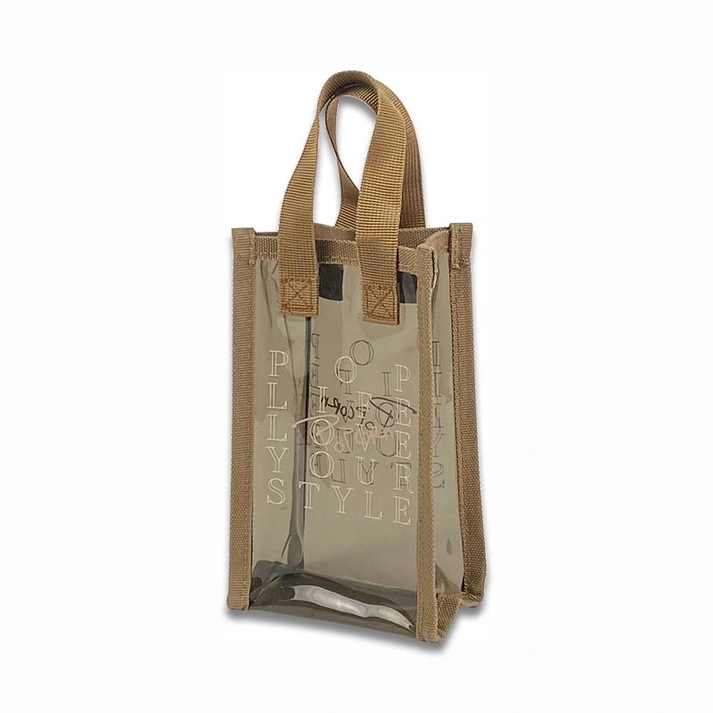 Custom Clear Brown PVC Wine Milk Tea Gift Bag