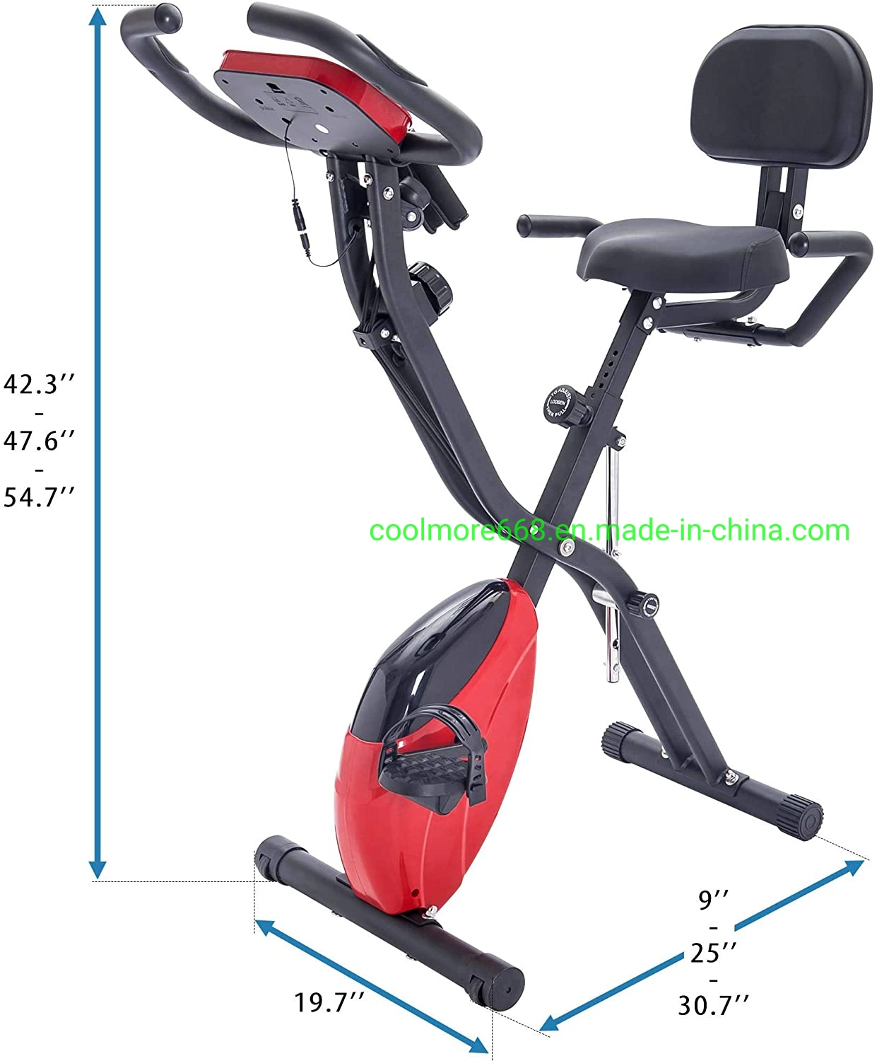 Bicicleta plegable Bicicleta estática, gimnasio vertical y yacente X-moto con 10 niveles de resistencia ajustable, el brazo de bandas y Backres