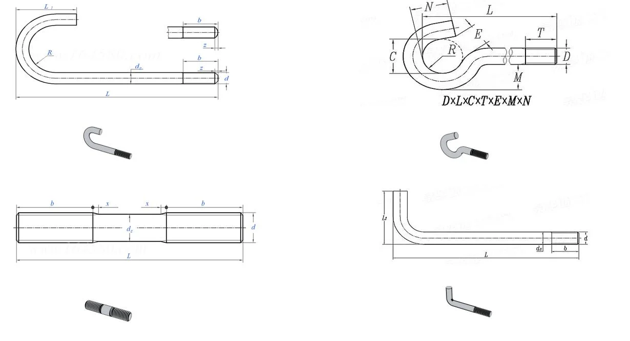 Good Quality J Type Foundation Galvanized Hook Bolts Black J Bolts